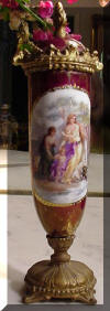 French Porcelain Hand Painted  Figural Mini Urn Cranberry Lustre